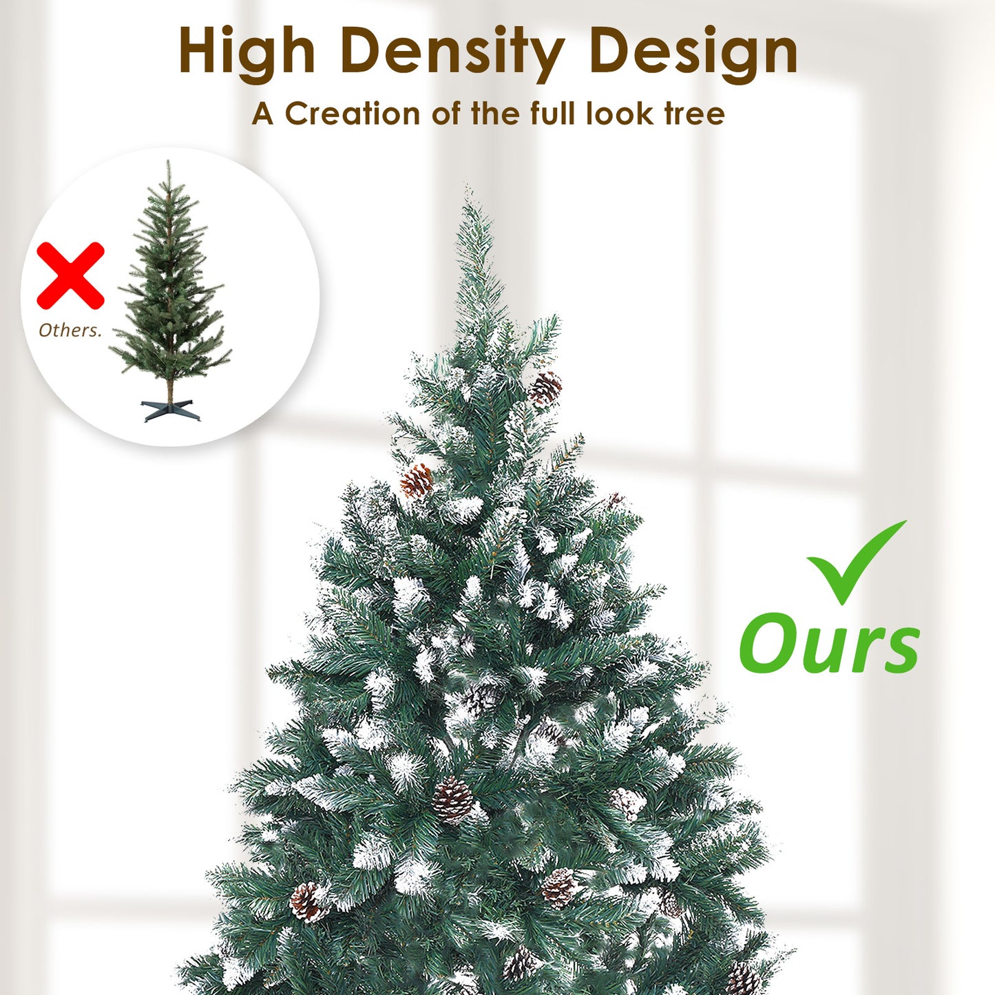 Snowy Christmas Tree Xmas Pine Cones 4Ft 120cm 390 tips + Bauble Balls