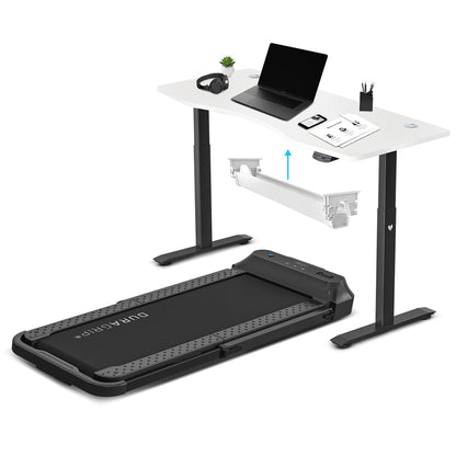 Lifespan Fitness V-FOLD Treadmill with ErgoDesk Automatic Standing Desk 1800mm in White/Black with Cable Management