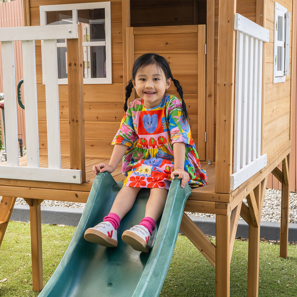 Lifespan Kids Archie Cubby House (Elevated) with 1.8m Slide (Green)