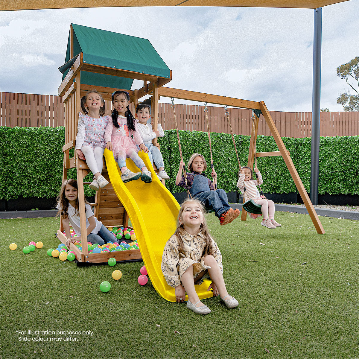 Lifespan Kids Greenvale Swing Set & Play Centre with 1.8m Slide (Yellow)