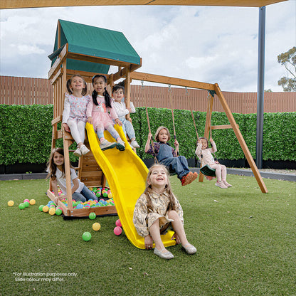 Lifespan Kids Greenvale Swing Set & Play Centre with 1.8m Slide (Yellow)