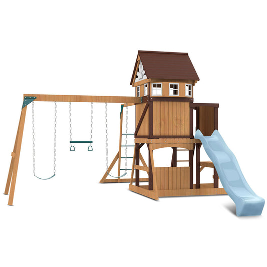 Lifespan Kids Meer Brook Swing Set, Monkey Bars & Play Centre with 2.2m Slide (Pastel Blue)