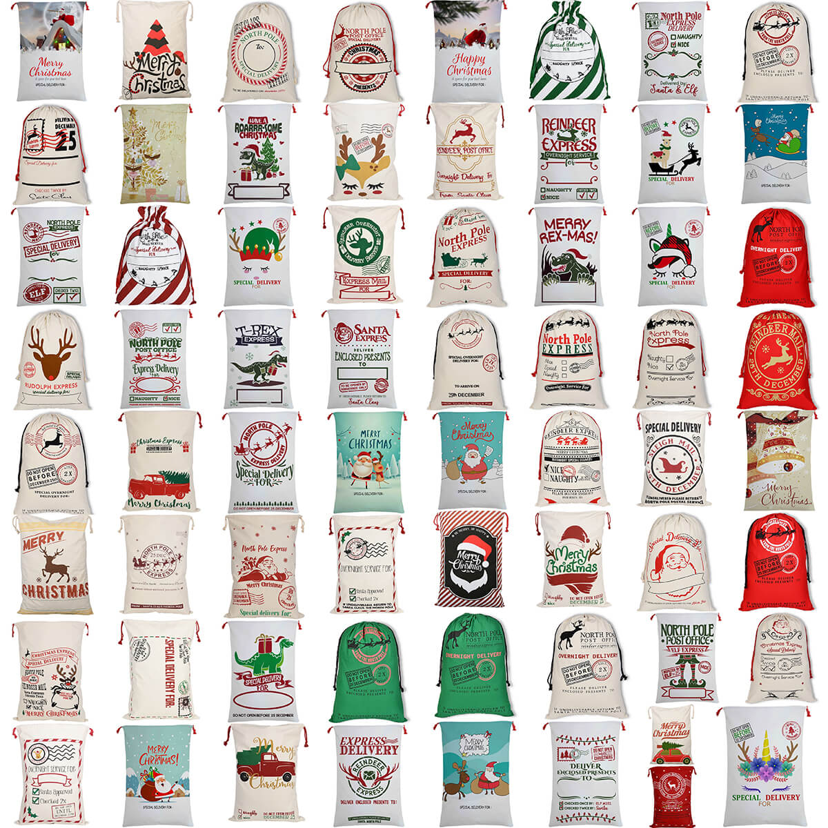 Large Christmas XMAS Hessian Santa Sack Stocking Bag Reindeer Children Gifts Bag, Red - Reindeer Express Delivery