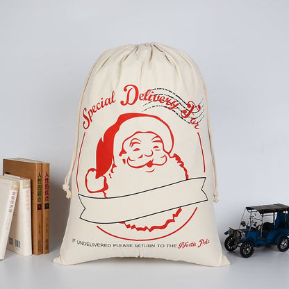 Large Christmas XMAS Hessian Santa Sack Stocking Bag Reindeer Children Gifts Bag, Cream - Special Delivery For