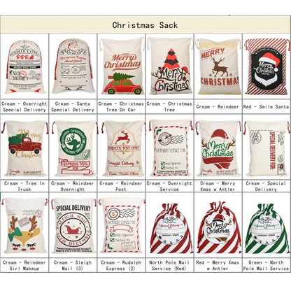 Large Christmas XMAS Hessian Santa Sack Stocking Bag Reindeer Children Gifts Bag, Cream - Overnight Service For (3)