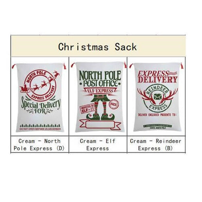 Large Christmas XMAS Hessian Santa Sack Stocking Bag Reindeer Children Gifts Bag, Cream - Rudolph Express (2)