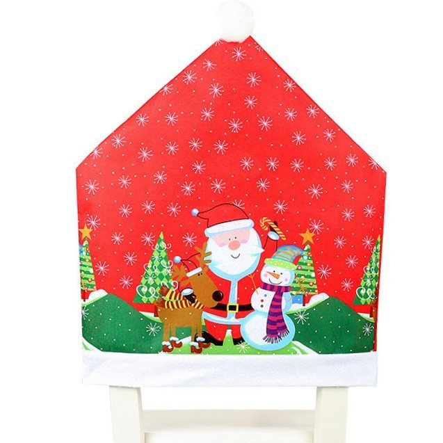 10x Christmas Chair Covers Dinner Table Santa Hat Snowman Home Décor Ornaments, Santa (10 Chair Covers) | Christmas Outlet Australia