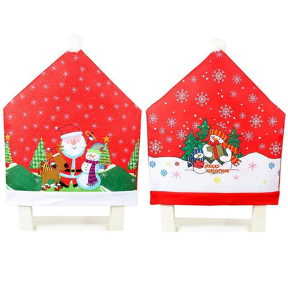 10x Christmas Chair Covers Dinner Table Santa Hat Snowman Home Décor Ornaments, Santa (10 Chair Covers) | Christmas Outlet Australia