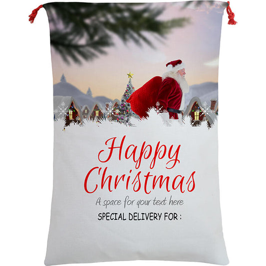 Large Christmas XMAS Hessian Santa Sack Stocking Bag Reindeer Children Gifts Bag, Santa On The Way