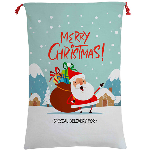 Large Christmas XMAS Hessian Santa Sack Stocking Bag Reindeer Children Gifts Bag, Cartoon Santa w Bag