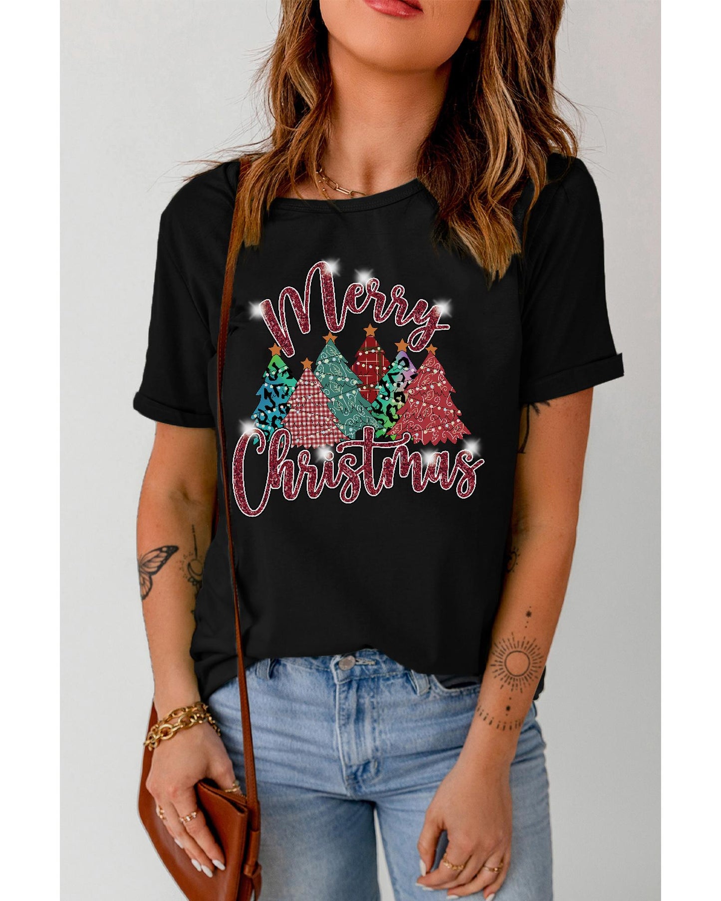 Azura Exchange Christmas Tree Pattern Graphic Tee - XL