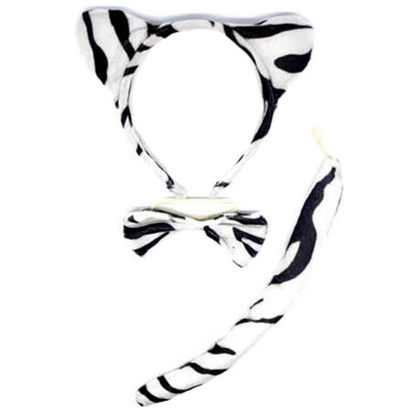 2pc Set Animal Headband w Bow Tail Rabbit + Zebra Ears Costume Halloween Party