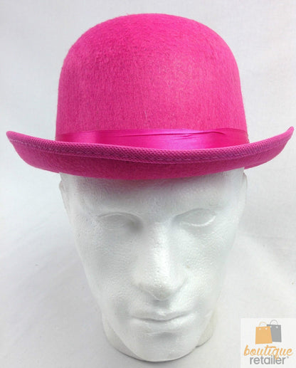 BOWLER HAT Party Costume Derby Fancy Dress Dance Halloween Vintage Cap - Hot Pink