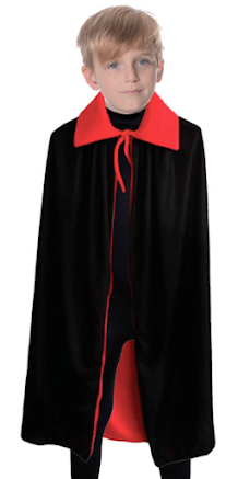 Halloween Kids Fancy Cape Red Black Long Cloak Coat Witch Ghost Vampire Costume - 6-9 Years Old