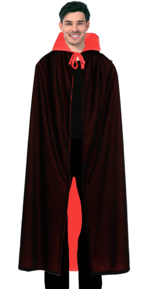 Adult Vampire Collared Cape Halloween Long Cloak Coat Party Costume in Red/Black