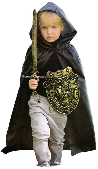 Kids Cape Cloak Hooded Robe Halloween Vampire Witch Wizard 120cm Hood - Black