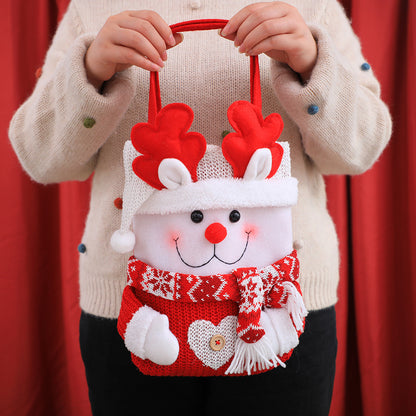 Set of 3 Christmas Fabric Gift Tote Bags – Santa, Snowman, and Reindeer Design