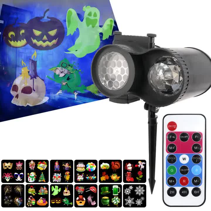 Ground Insert  Outdoor Waterproof Lawn Dual-Tube Projection Light - LED Halloween & Christmas Dynamic Water Ripple Animation, Replaceable 12 Slides, Stake or Stand Mountable