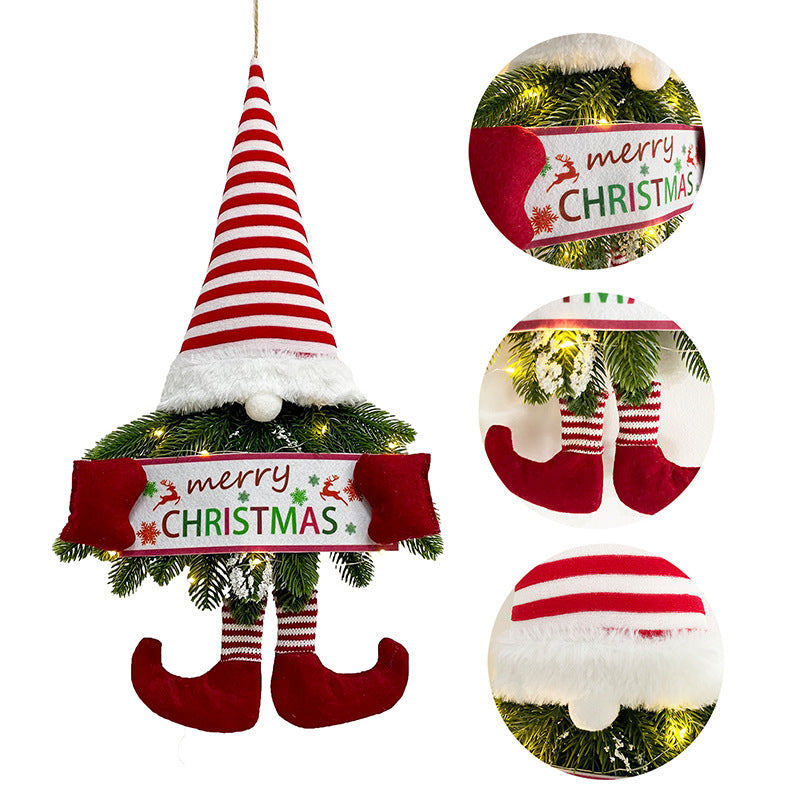 LED Lighted Christmas Gnome Wreath - Festive Hanging Front Door Decor with Dangle Legs