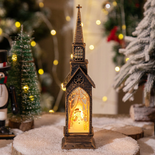 3-pcs Church Snowman Vintage Christmas Church LED Lantern - Battery Operated Decorative Holiday Night Light