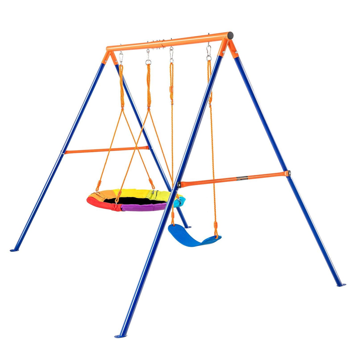 Swing Sets for Backyard, 440lbs Load Capacity Swing Set, with 1 Saucer Swing Seat, 1 Belt Swing Seat, Heavy Duty A-Frame Metal Swing Stand and Adjustable Rope, Swingset Outdoor for Kids