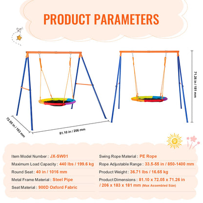 Swing Sets for Backyard 40in Saucer Swing Seat A-Frame Metal Stand 440lbs