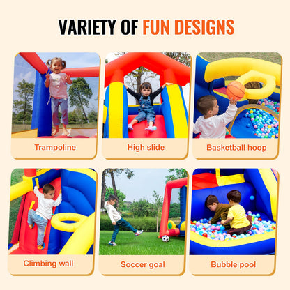 VEVOR Inflatable Bounce House, Outdoor High Quality Playhouse Trampoline, Jumping Bouncer with Blower, Slide, and Storage Bag, Family Backyard Bouncy Castle, for Kid Ages 3_8 Years, 3.3x3x2.3m