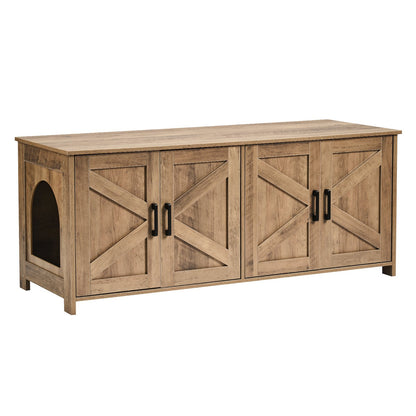 VEVOR Cat Litter Box Enclosure Wooden Litter Box Furniture Hidden 2 Rooms Greige