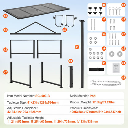 VEVOR Goat & Sheep Stand, 51x23 inch Livestock Stand, Metal Livestock Milking and Shearing Stand 21" to 33" Adjustable Height, with Headpiece and Nose Loop, 500lbs Loading Weight, Black