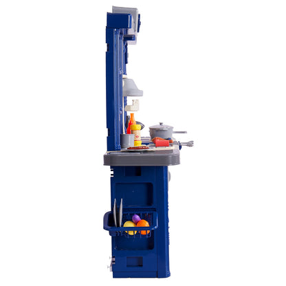 VEVOR Kitchen Playset Kids Pretend Cooking Play Toy 74 Piece Accessories Blue