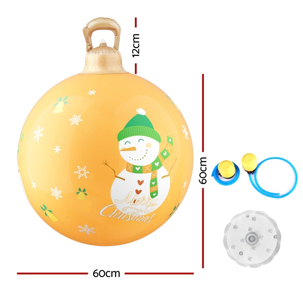 Jingle Jollys Christmas Inflatable Ball 60cm Led Illuminated Snowman Xmas Decor Gold