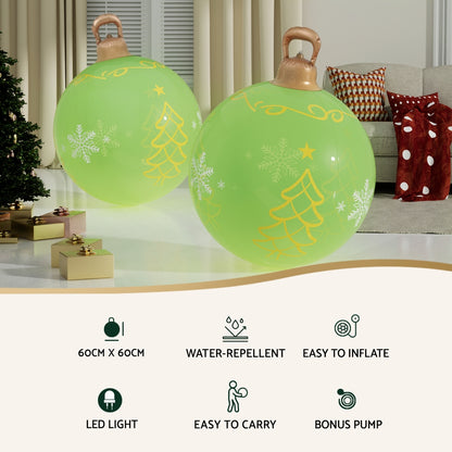 Jingle Jollys Christmas Inflatable Ball Led 60cm Tree Decoration Bauble Green