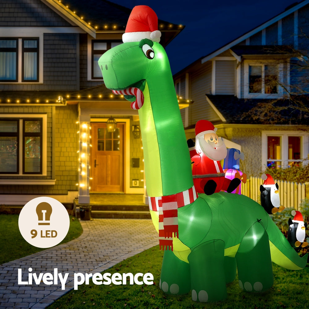 Jingle Jollys Christmas Inflatable Santa Dinosaur 3.8M Illuminated Decorations