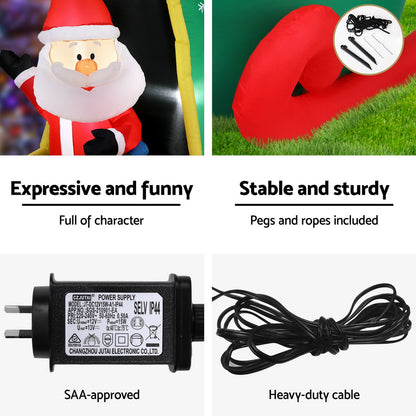 Jingle Jollys Christmas Inflatable Santa in Helicopter 2.55M Height LED Illuminated Decorations