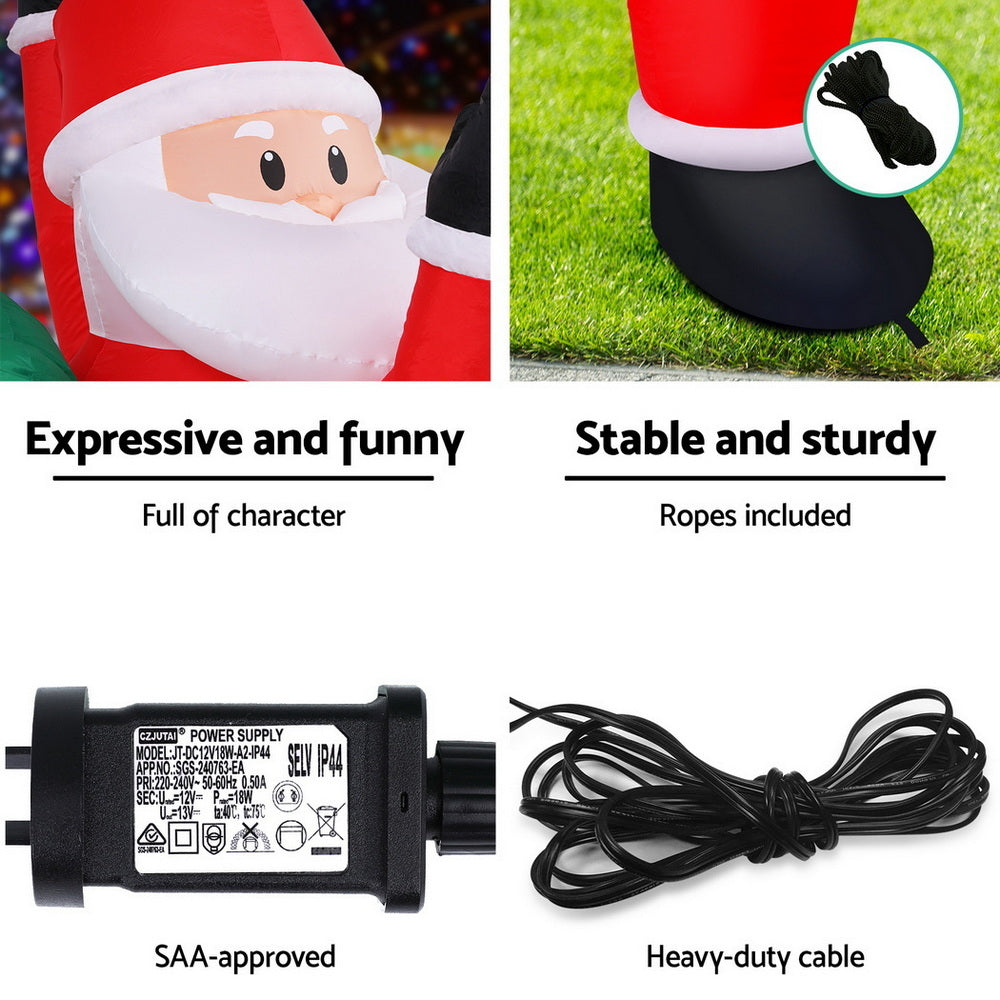 Jingle Jollys Christmas Inflatable Santa Climbing LED Illuminated Decorations 1.9M