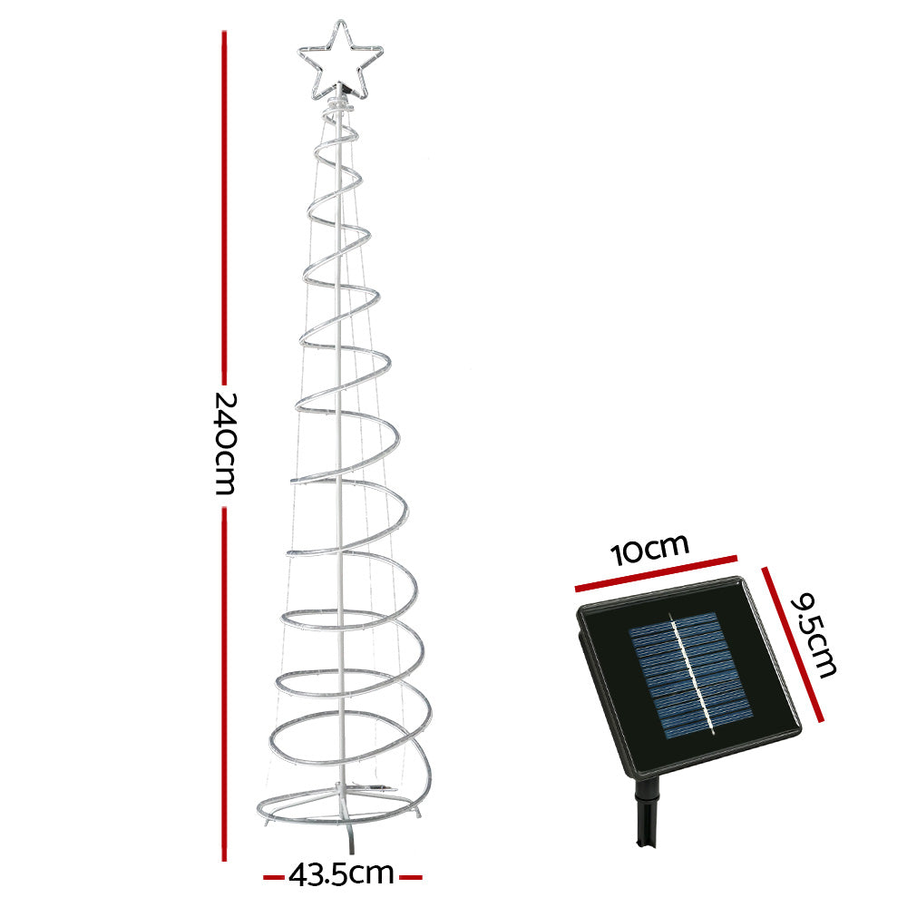 Jingle Jollys Solar Christmas Tree 2.4m Motif Lights 8 Modes Multi Colour