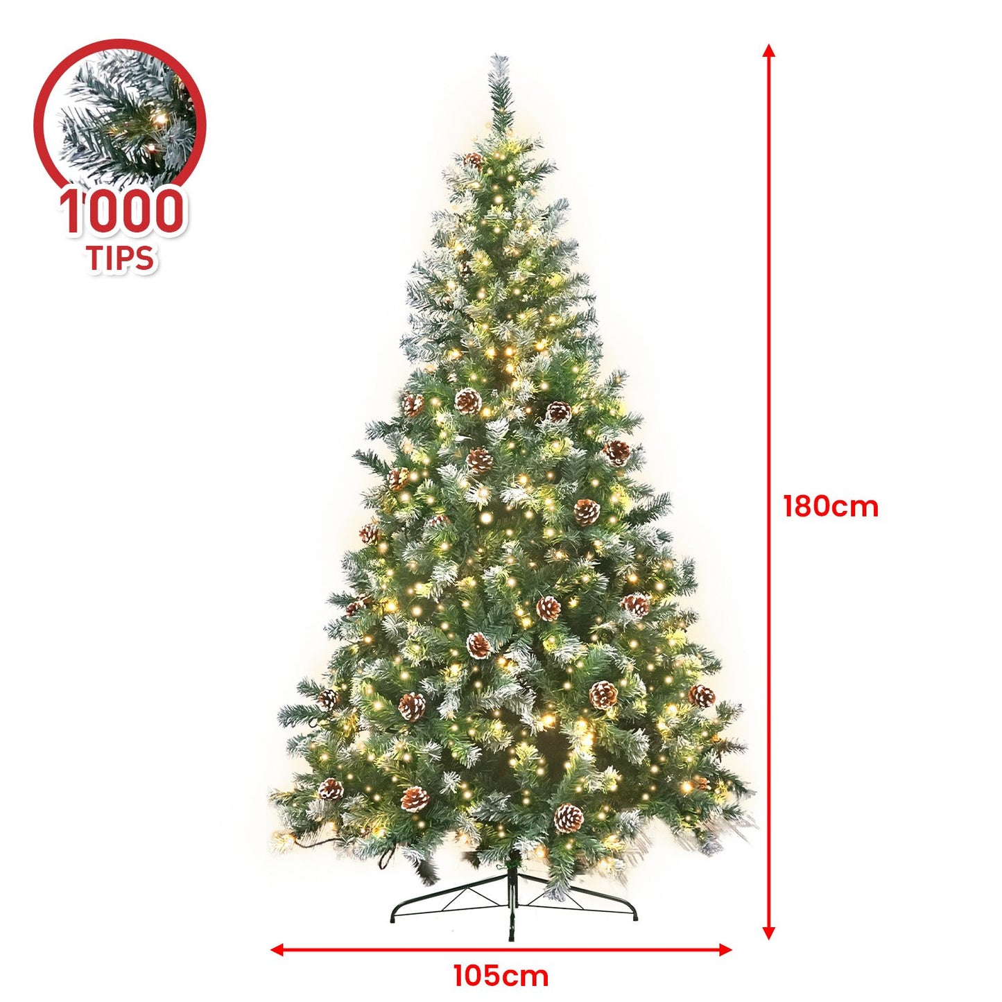 Christabelle 1.8m Pre Lit LED Christmas Tree Decor with Pine Cones Xmas Decorations