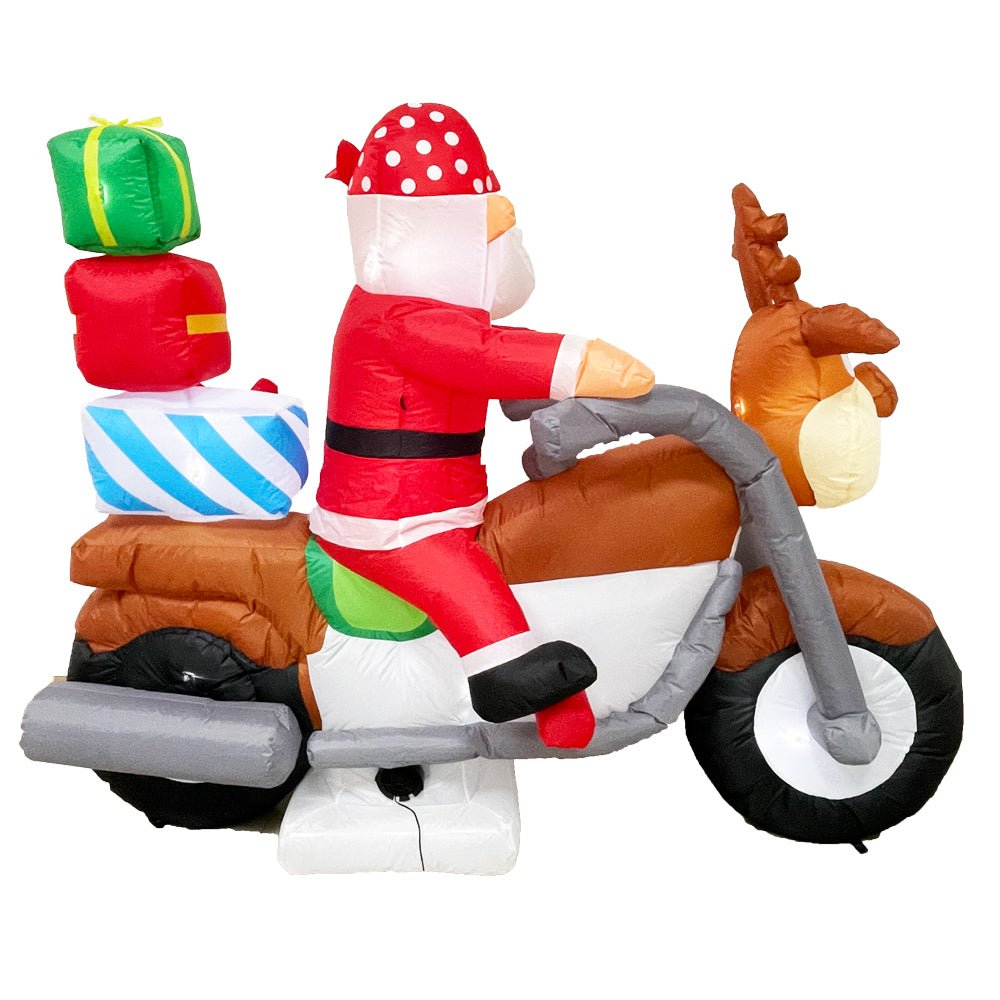 Radiant Christmas Lights Elk Motorcycle Gift Xmas Inflatable Santa 2.1m Long