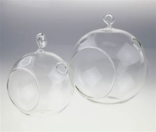 4 x Hanging Clear Glass Ball Tealight Candle Holder  - 8cm Diameter / High - Wedding Globe Decoration Terrarium Succulent Plant Mini Garden Holder Decor Craft Gift