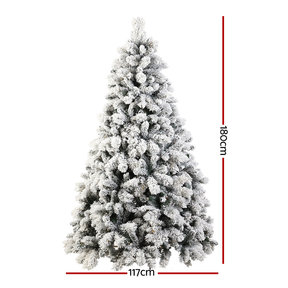 Jingle Jollys Christmas Tree 1.8M Xmas Tree with 350 LED Lights Snowy Tips - Christmas Outlet Online