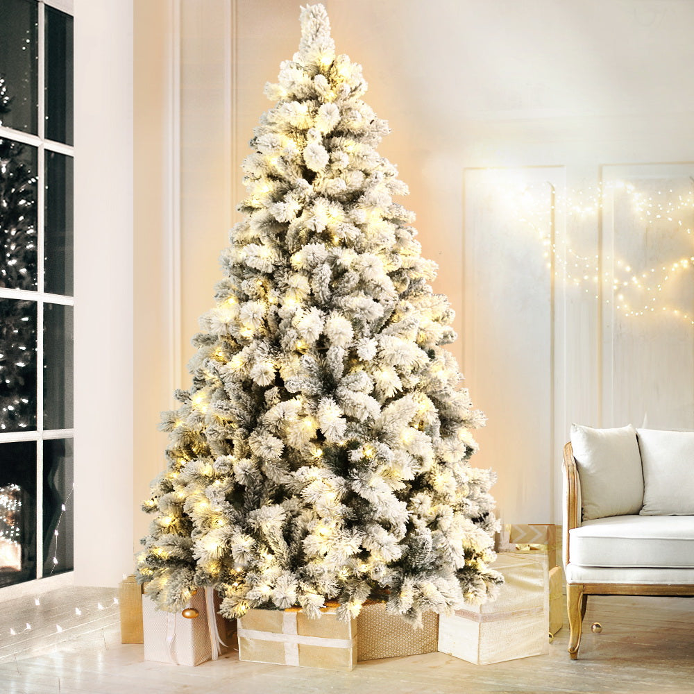 Jingle Jollys Christmas Tree 2.1M Xmas Tree with 500 LED Lights Snowy Tips - Christmas Outlet Online