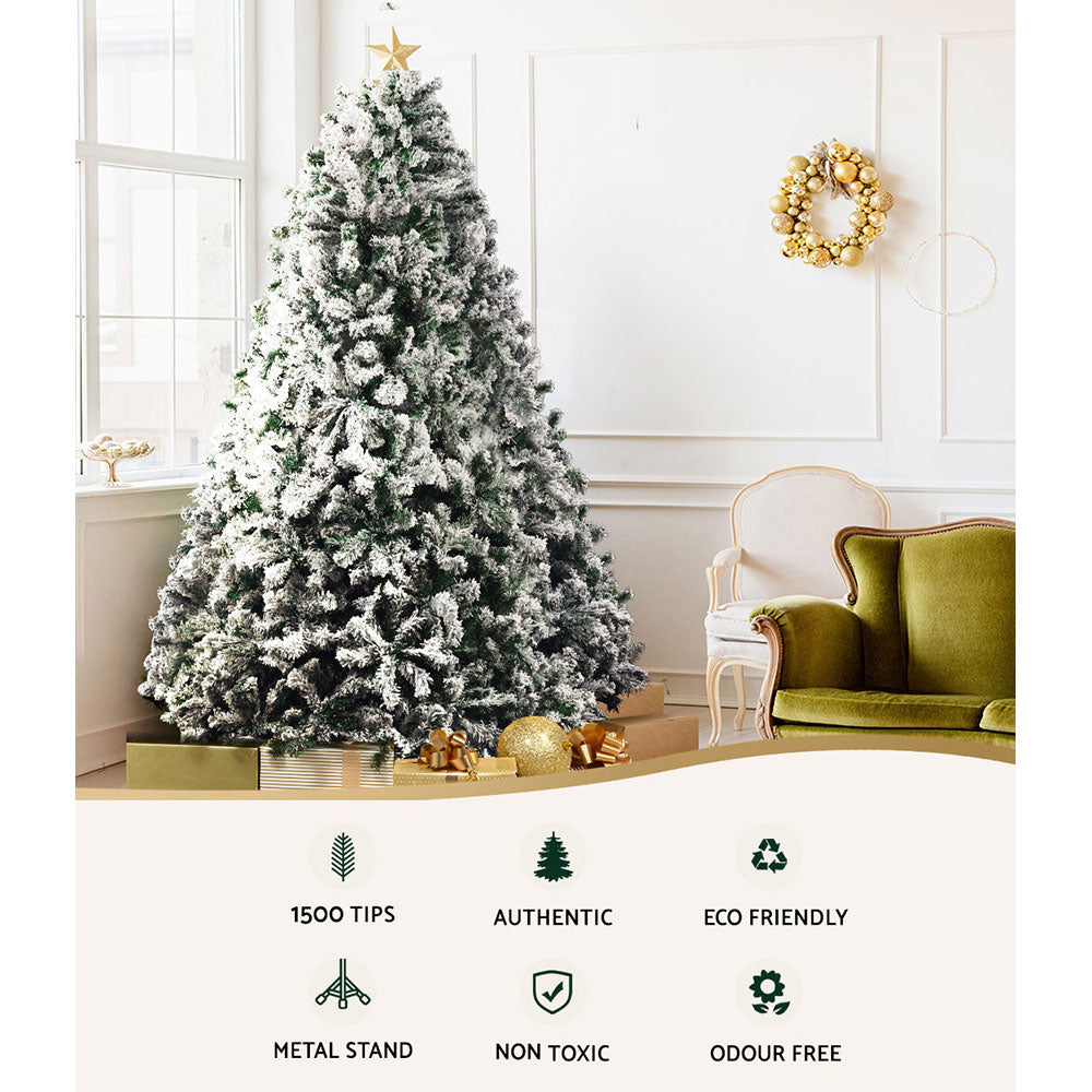 Jingle Jollys Christmas Tree 2.4M Xmas Trees Decorations Snowy 1500 Tips - Christmas Outlet Online