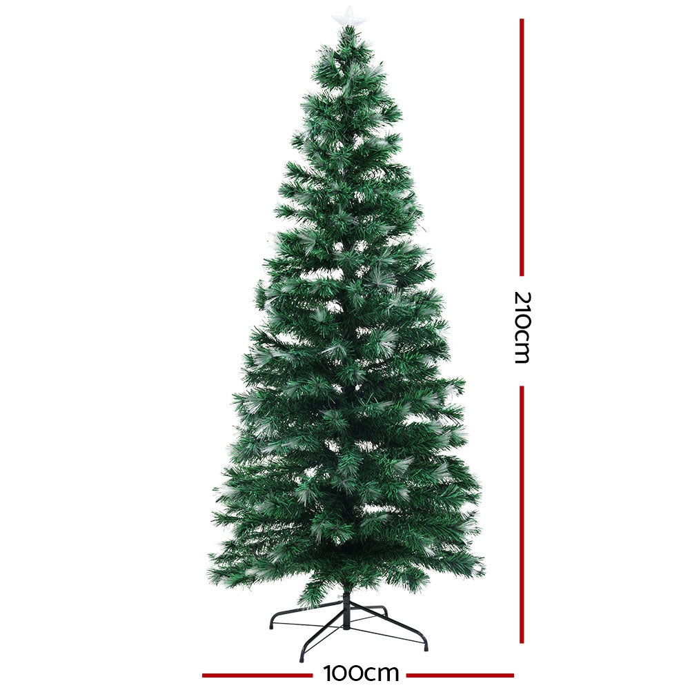 Jingle Jollys Christmas Tree 2.1M 7FT LED Xmas Multi Colour Lights Optic Fibre - Christmas Outlet Online