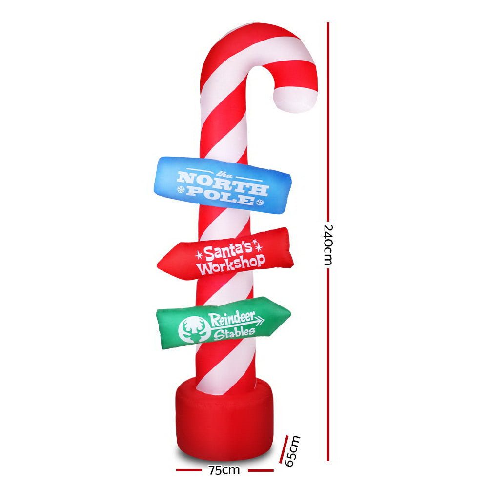 Jingle Jollys Christmas Inflatable Candy Pole 2.4M Lights Outdoor Decorations - Christmas Outlet Online