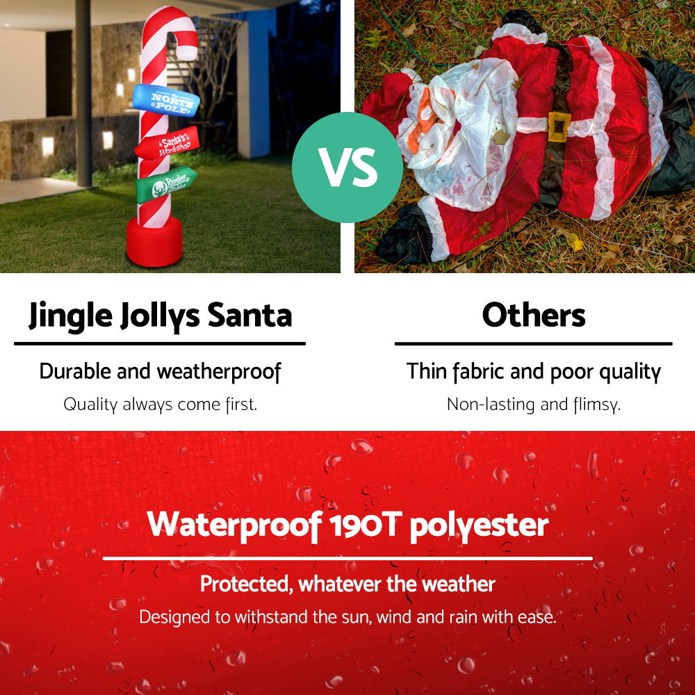 Jingle Jollys Christmas Inflatable Candy Pole 2.4M Lights Outdoor Decorations - Christmas Outlet Online