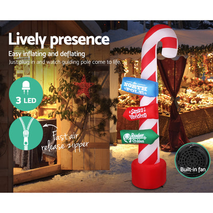 Jingle Jollys Christmas Inflatable Candy Pole 2.4M Lights Outdoor Decorations - Christmas Outlet Online