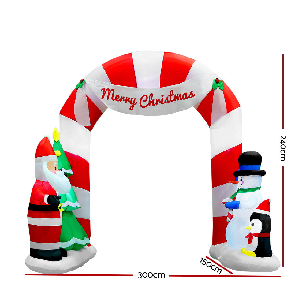 Jingle Jollys Christmas Inflatable Santa Archway 3M Outdoor Decorations Lights - Christmas Outlet Online