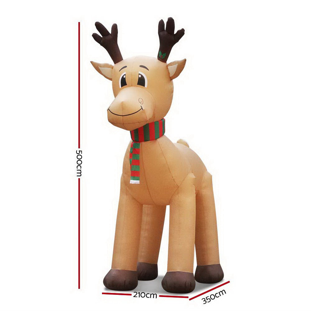 Jingle Jollys 5M Christmas Inflatable Reindeer Outdoor Xmas Decorations Lights - Christmas Outlet Online