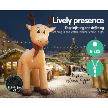 Jingle Jollys 5M Christmas Inflatable Reindeer Outdoor Xmas Decorations Lights - Christmas Outlet Online