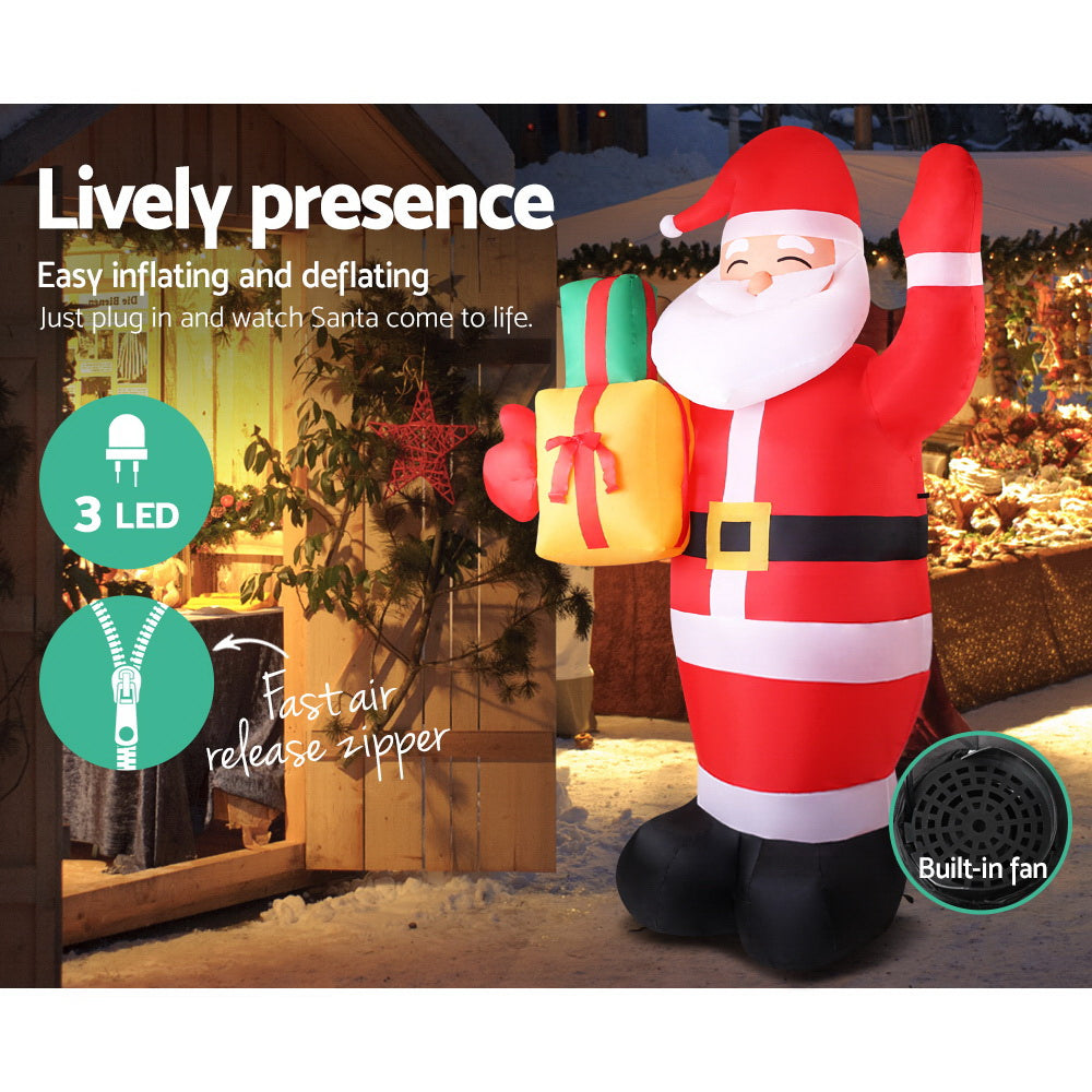 Jingle Jollys Christmas Inflatable Santa 2.4M Outdoor Xmas Decorations Lights - Christmas Outlet Online